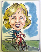 caricature of female cyclist by caricature artist mike hasson